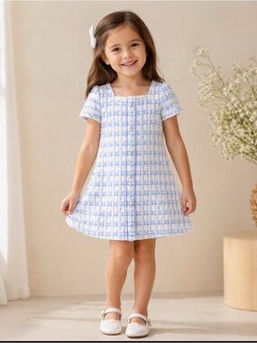 Toddler Girl Tweed Dress 3T Blue White Elegant Party Holiday Dress